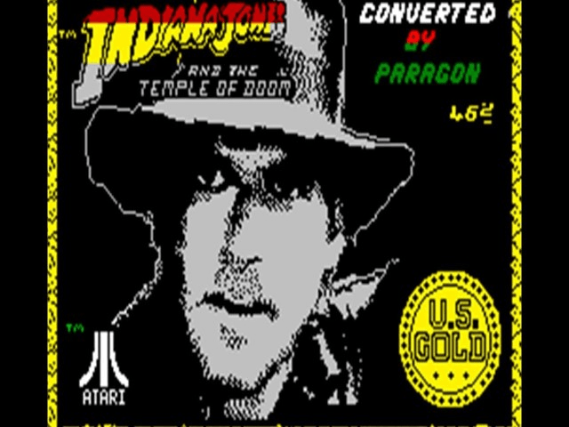 Indiana Jones & the Temple of Doom title screen for ZX Spectrum